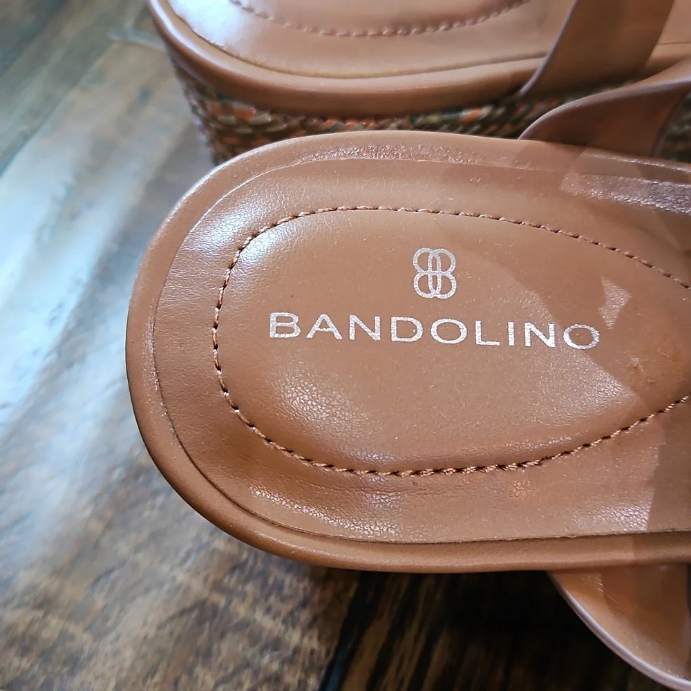 NWOT Bandolino Women's Tan Wedge‎ Heel Espadrille Strappy Sandals. Size 11